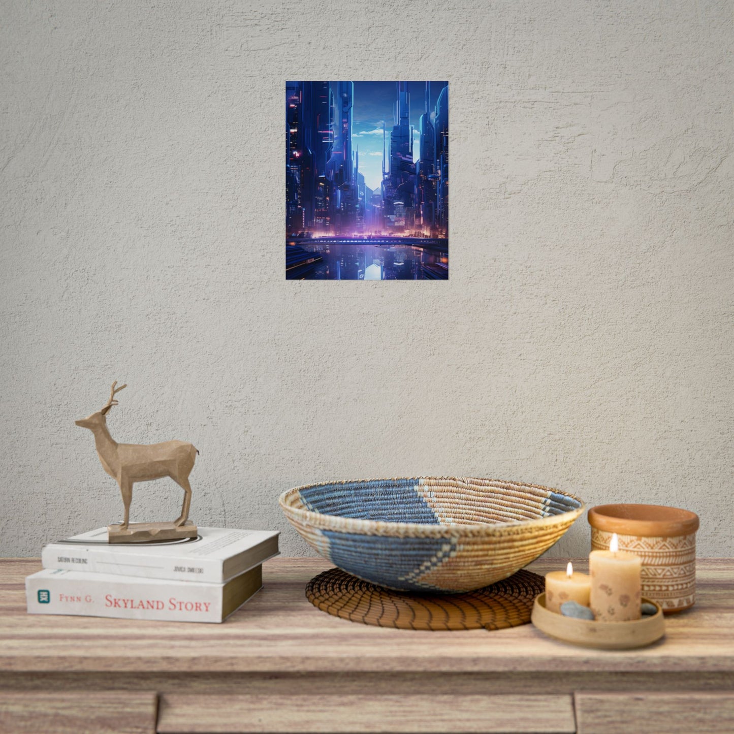 Dystopian Cyberpunk Cityscape: Glowing Neon Lights - Poster