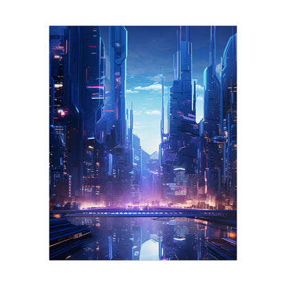 Dystopian Cyberpunk Cityscape: Glowing Neon Lights - Poster