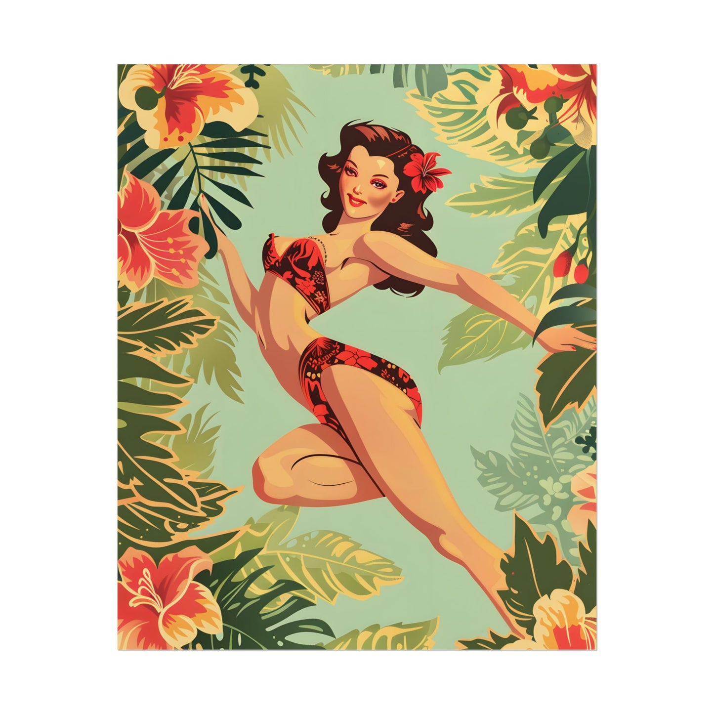 Vintage Retro Pin-Up Girl: Mid-Century Art Illustration - Poster