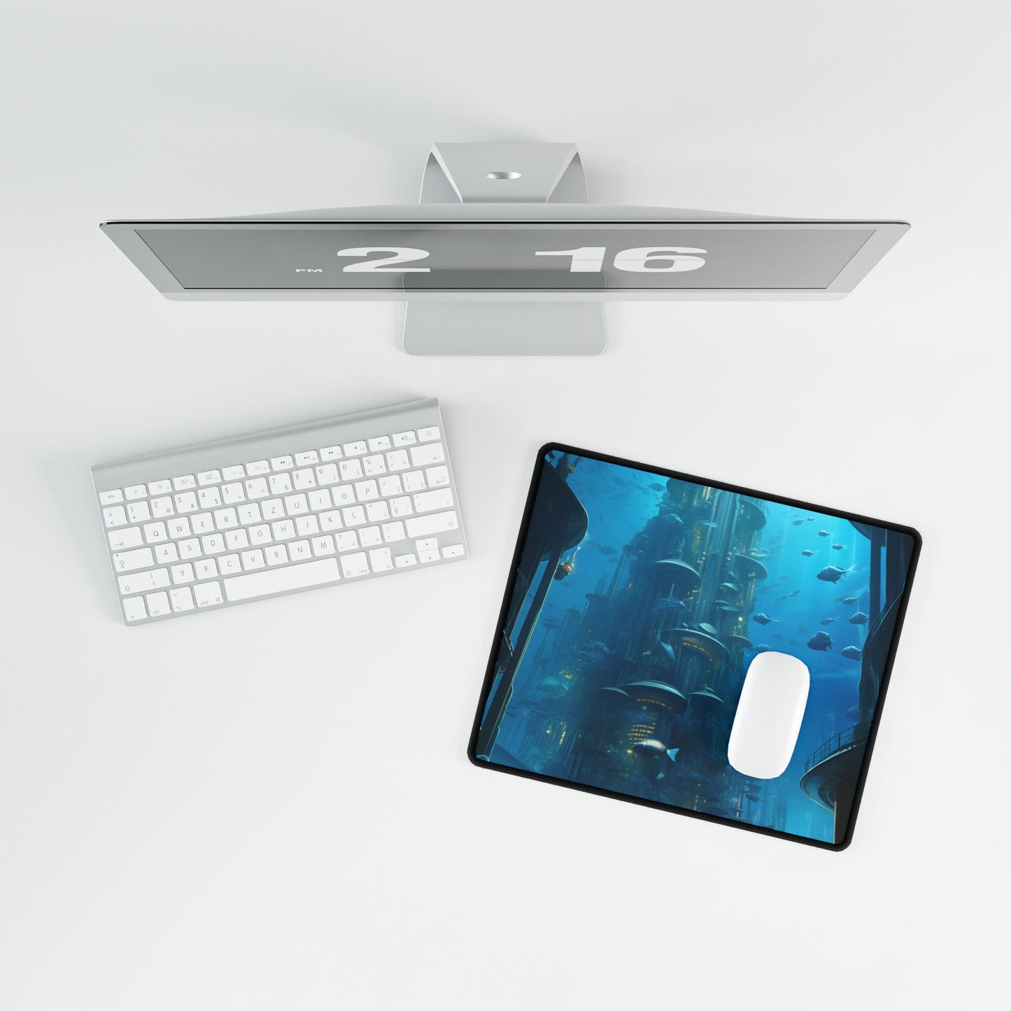 Future Metropolis: Underwater Cityscape Digital Art - Desk Mat
