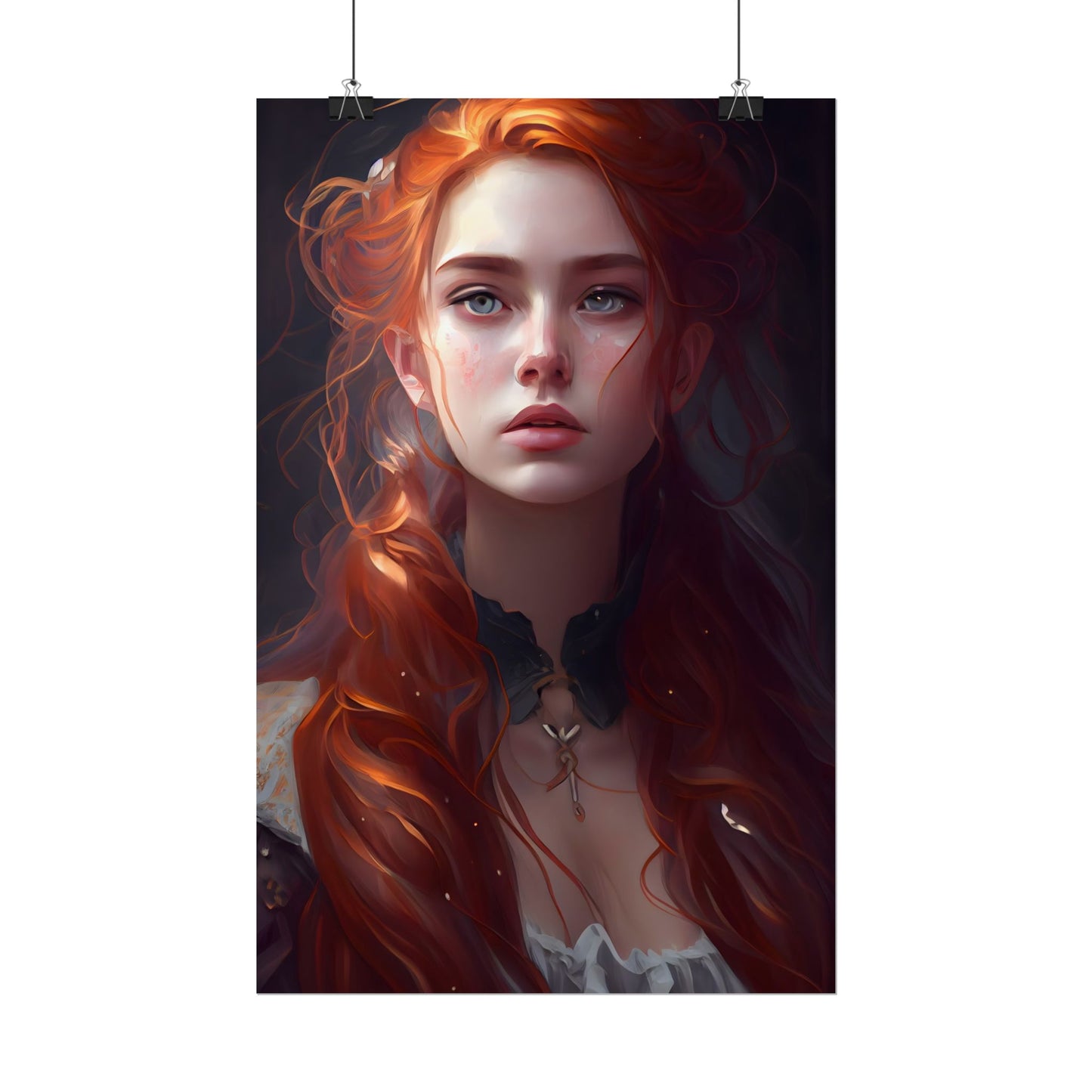 Elegant Redhead Portrait: Female Artwork in Dress - Poster