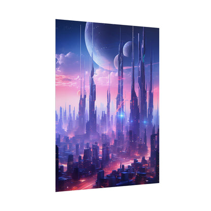 Cyberpunk Cityscape: Dark Futuristic Metropolis Digital Art - Poster