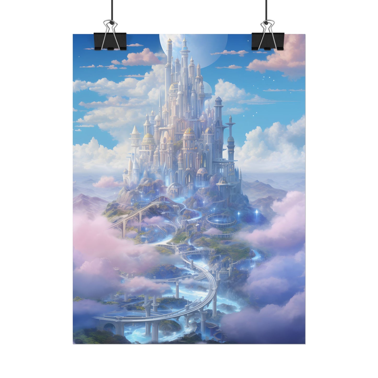 Floating City in Celestial Realm: Serene Fantasy Artwork - Poster