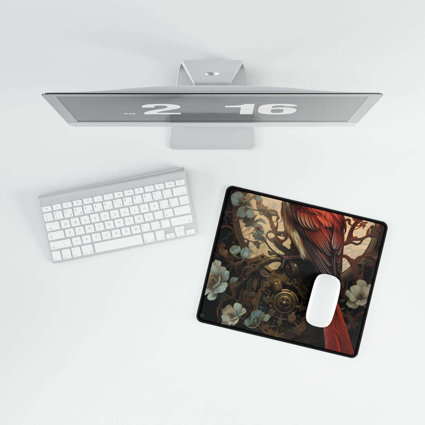 Mystical Songbird Guardian Amulet: Symbolic Artwork - Desk Mat