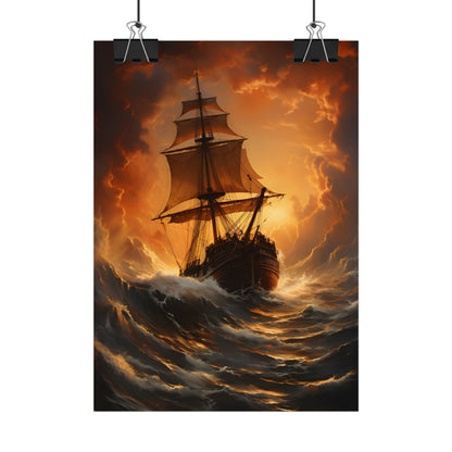 Majestic Storm Ship: Oil Painting Masterpiece - Poster