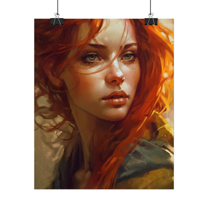 Elegant Redhead Portrait: Serious Female Artwork - Poster