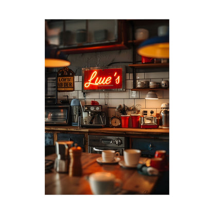 Cozy Retro Kitchen Artwork: Lukes Diner Sign Digital Art - Poster