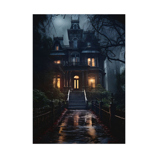 Ethereal Victorian Mansion at Dusk: A Haunting Atmosphere - Poster