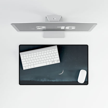 Minimalist Night Tree: Soft Lighting in Blue-Gray Skies - Desk Mat