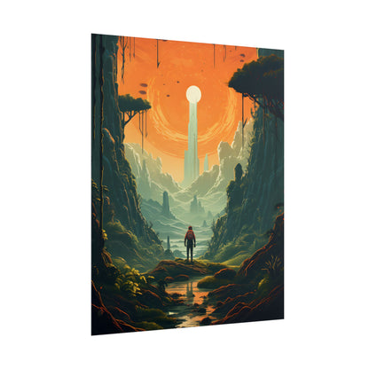 Futuristic Wilderness Explorer: Solo Discovery in Sci-Fi Terrain - Poster
