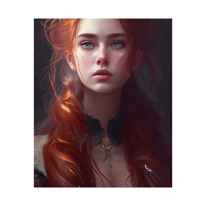 Elegant Redhead Portrait: Female Artwork in Dress - Poster