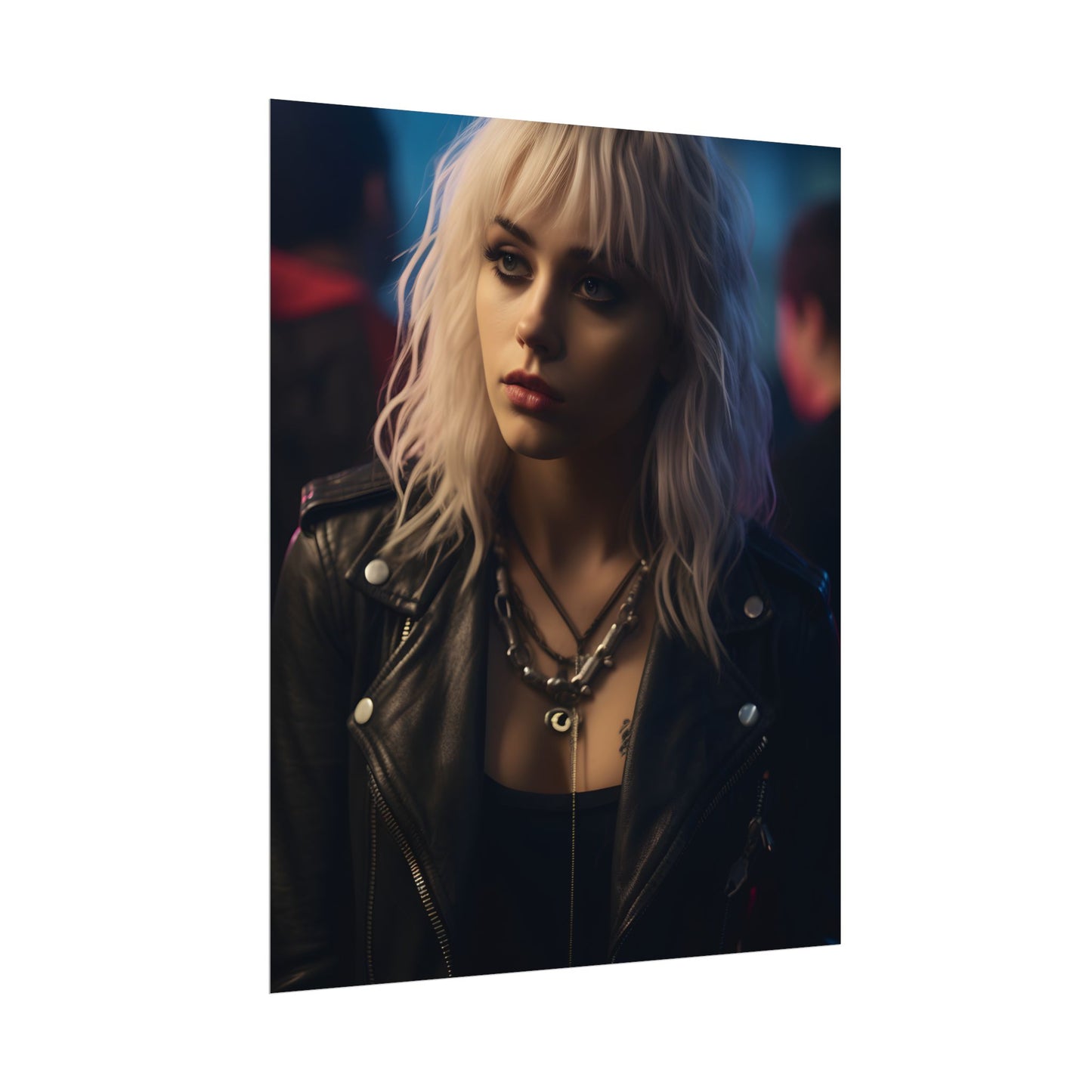 Cyberpunk Blonde Woman: Fashionable Portrait in Close-Up - Poster