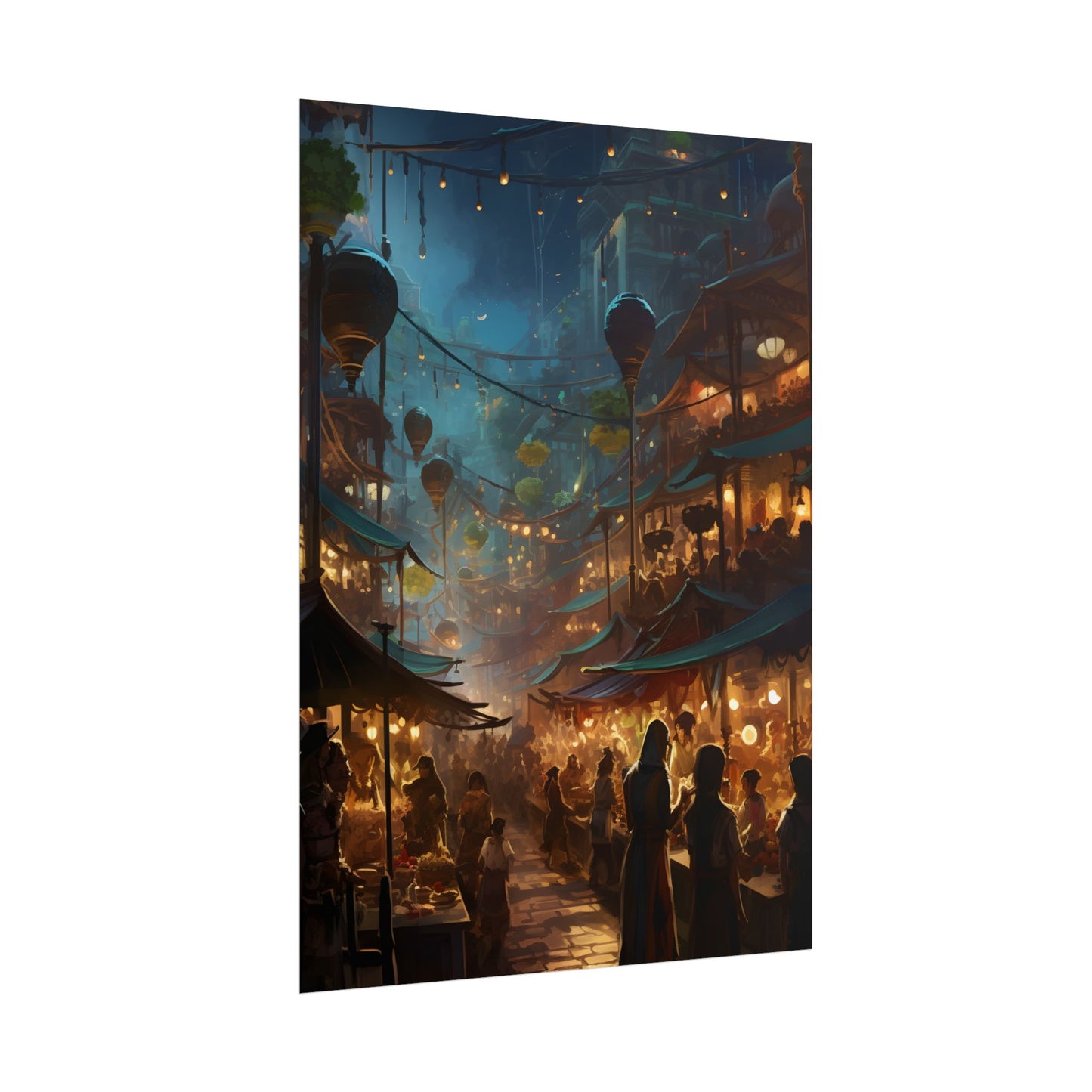 Enchanting Night Street Food Market: Colorful Artwork - Poster