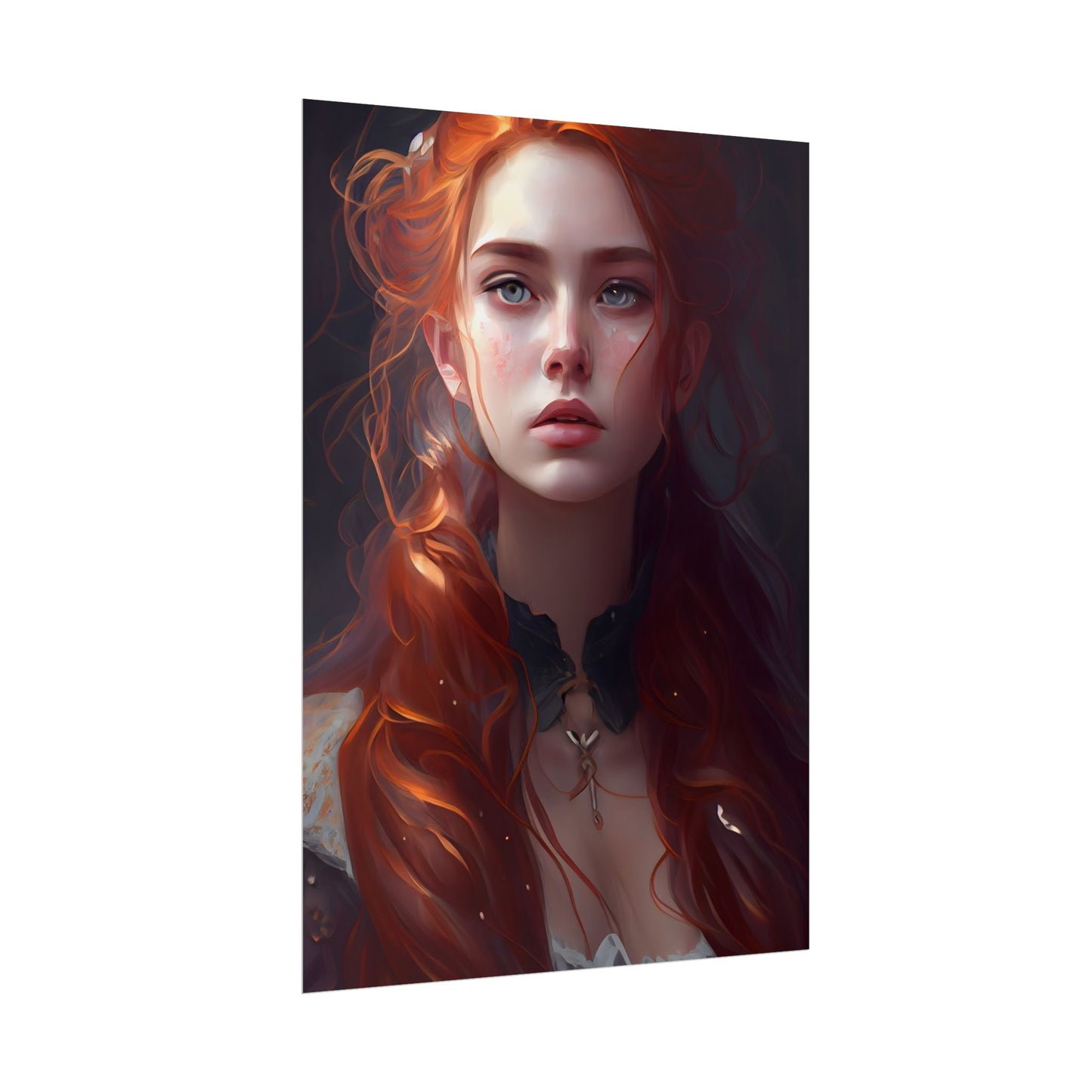 Elegant Redhead Portrait: Female Artwork in Dress - Poster