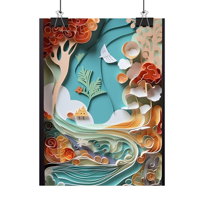 Paper Quilled Beach Sunset: Calming Beach Landscape Artwork - Poster