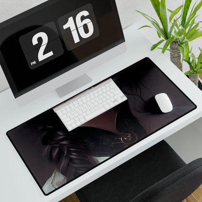 Realistic Female Portrait in Black Hair and Dress - Desk Mat