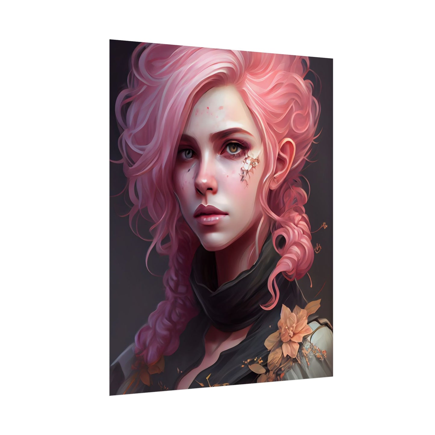 Astonishing Female Portrait: Vibrant Pink Hair in Dark Elegance - Poster