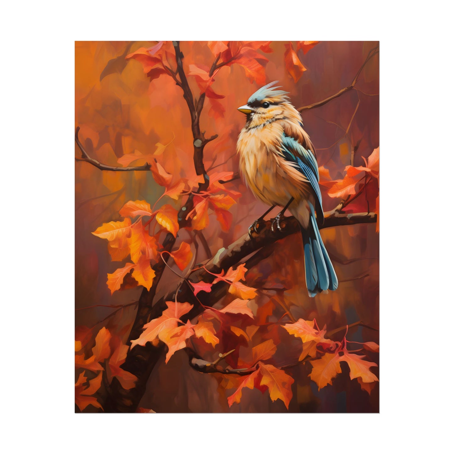 Vibrant Oak Branch: Colorful Oil Painting Artwork - Poster