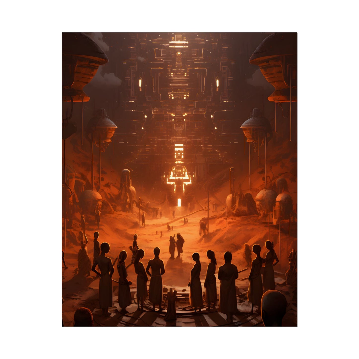 Vibrant Futuristic Tribal Gathering: Digital Art - Poster