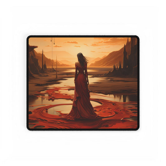 Serene Landscape: Peaceful Water Scene with Green Trees - Desk Mat