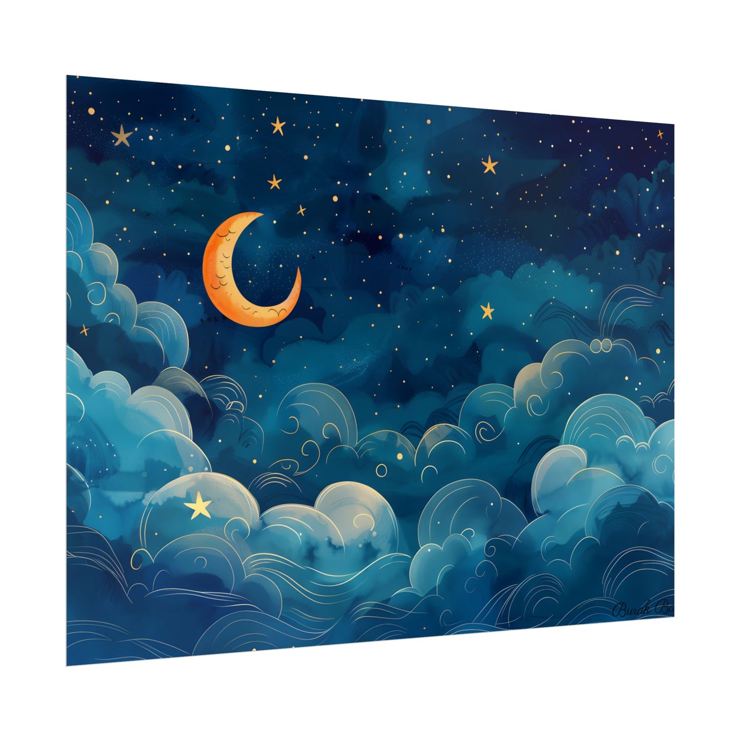 Whimsical Dreamy Night Sky: Small Town Illuminated by Pastel Stars - Poster