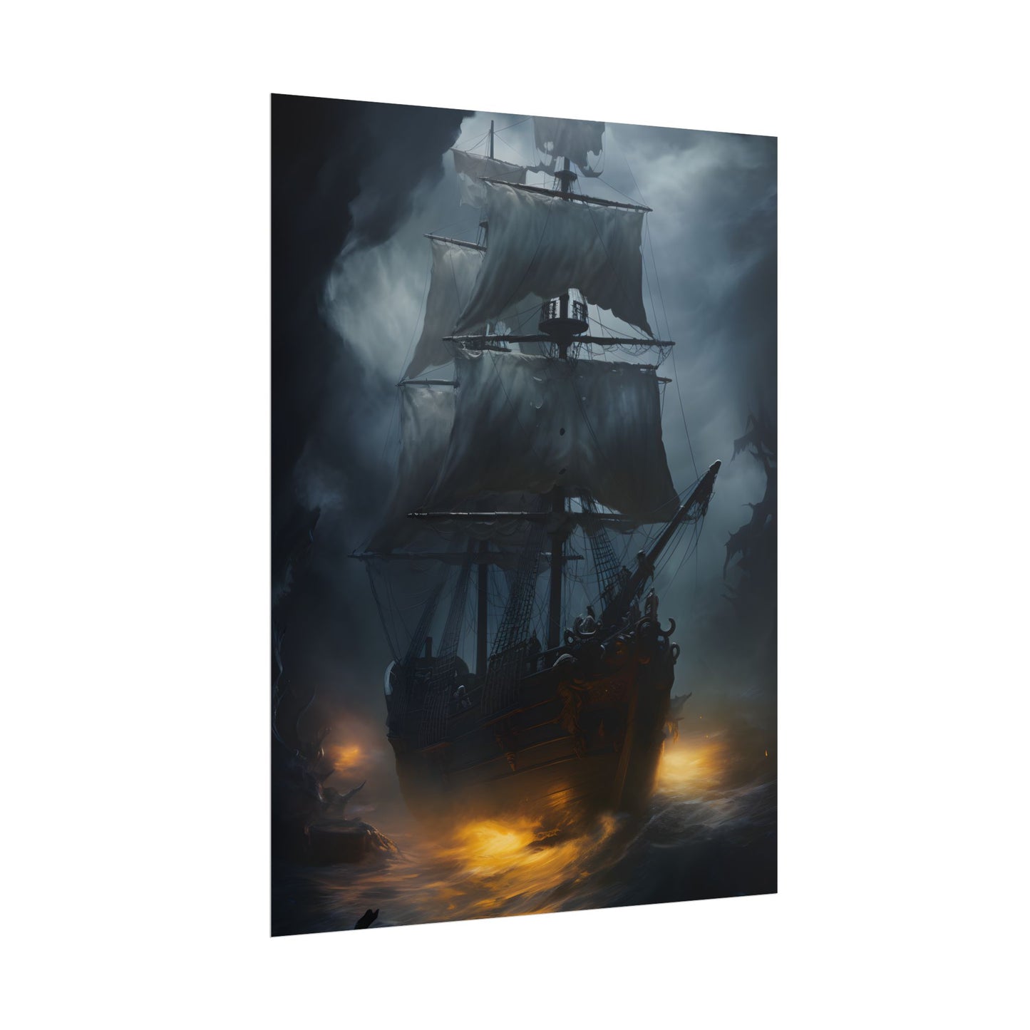 Ghostly Pirate Ship: Sailing Through the Ocean's Edge - Poster