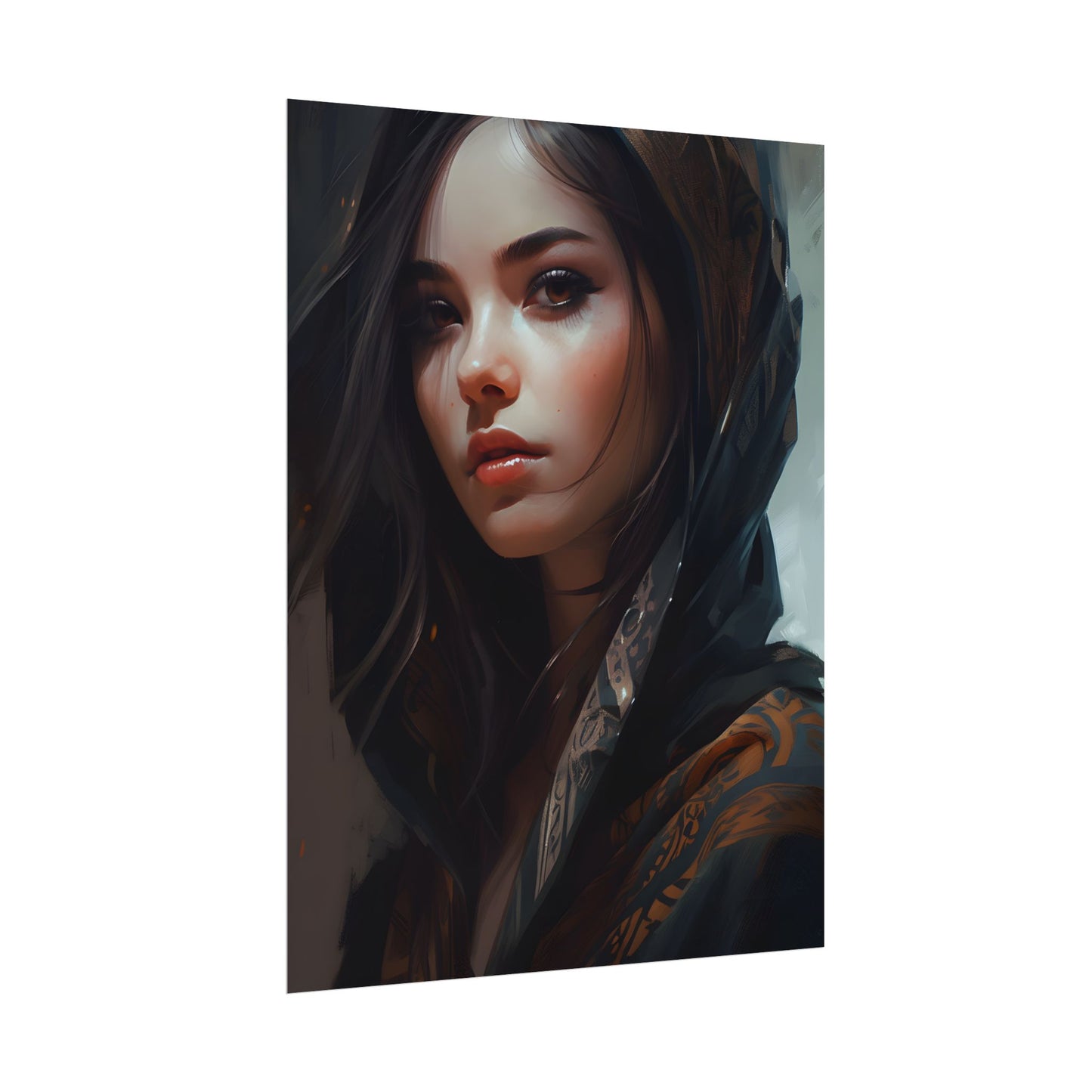 Dark Hair Woman: Colorful Portrait Digital Artwork - Poster