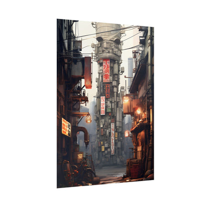 Steampunk Post-Apocalypse: Detailed Cityscape Digital Art - Poster