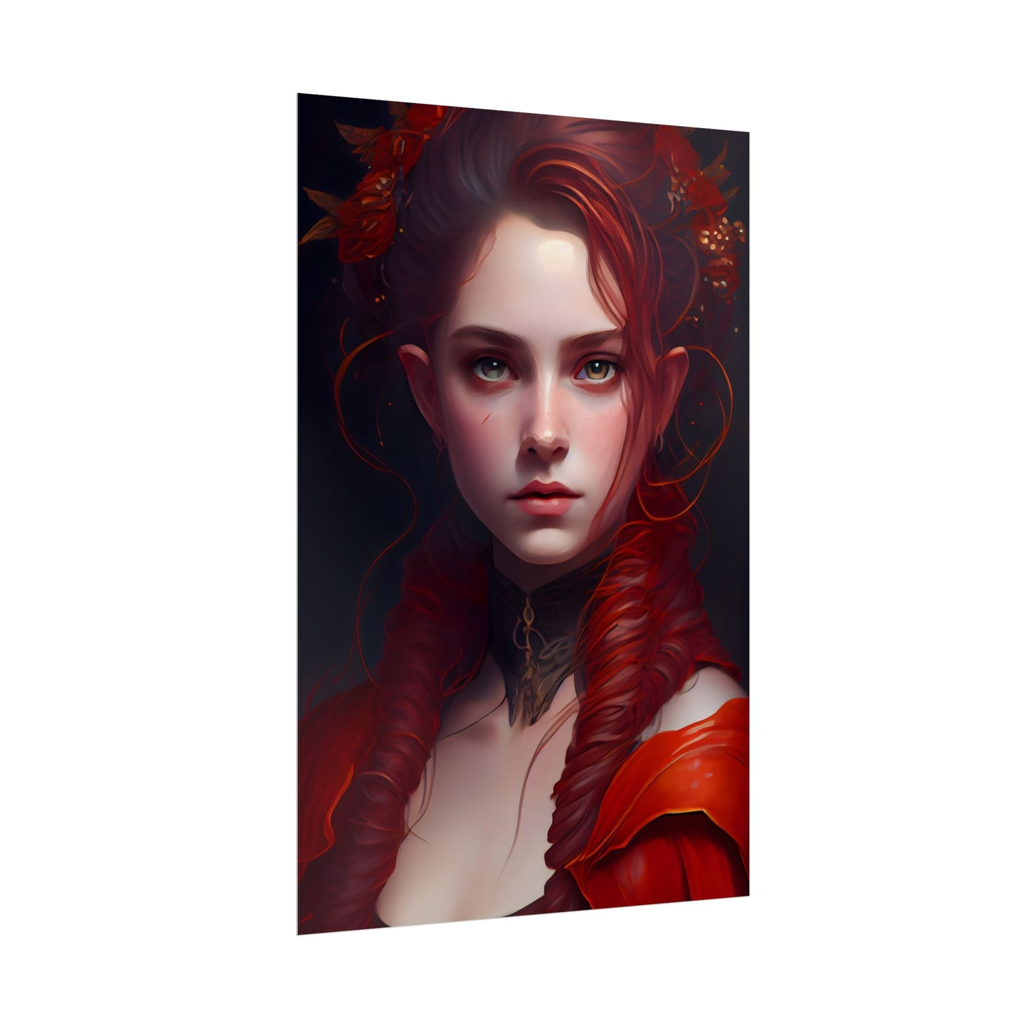 Redhead Portrait: Vibrant Dress Artwork - Poster