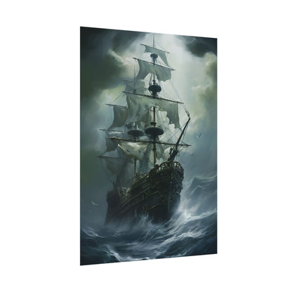 Surreal Pirate Ghost Ship Sailing Ocean - Poster