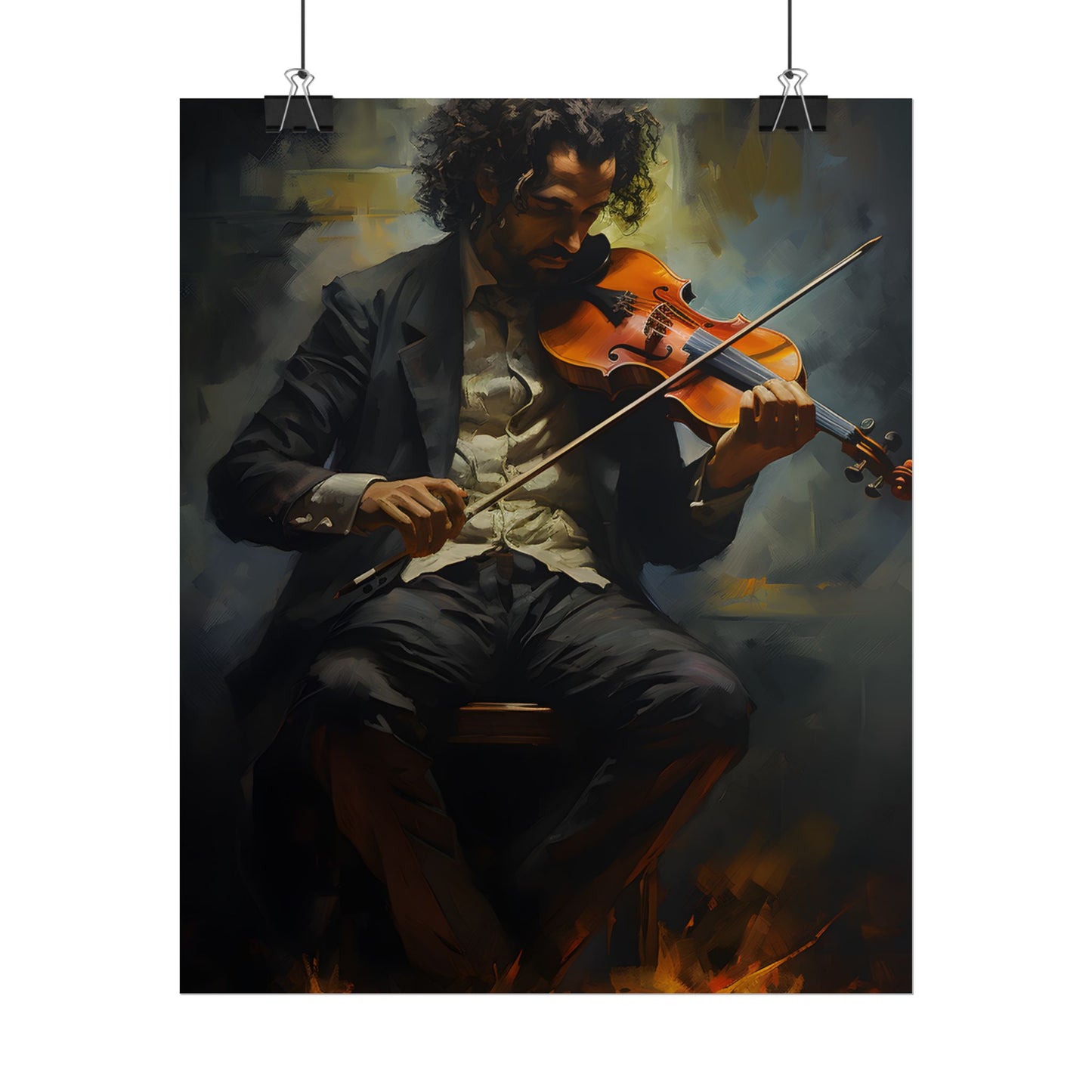 Mysterious Musician Portrait: Digital Artwork - Poster