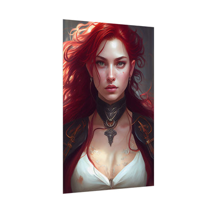 Red Hair Beauty: Elegant Woman in Black - Poster