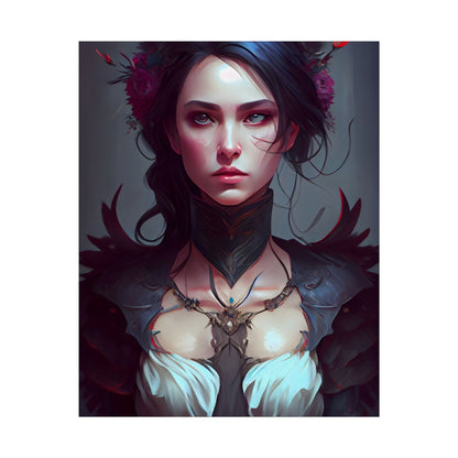 Enchanting Female Portrait: Elegant Black Dress Artwork - Poster