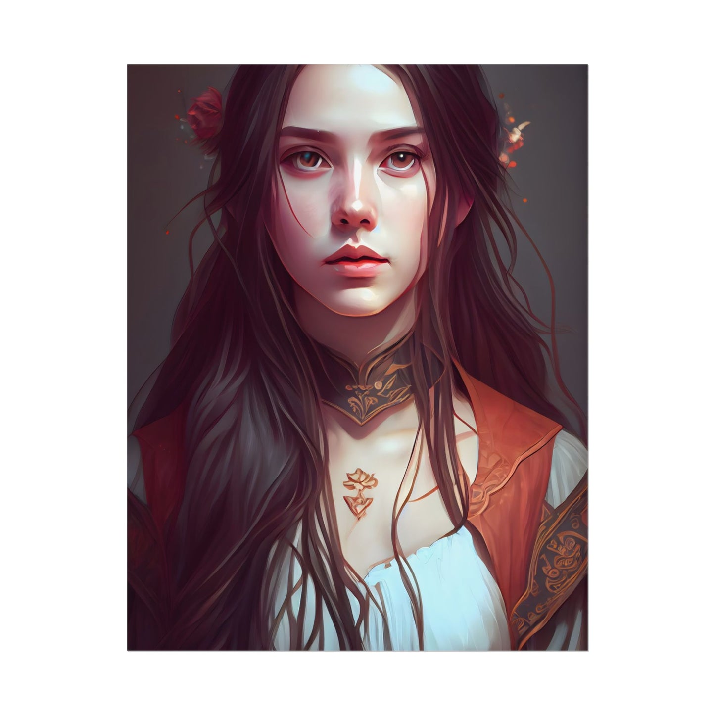 Sophisticated Female Portrait: Brown Hair Artwork in Focus - Poster