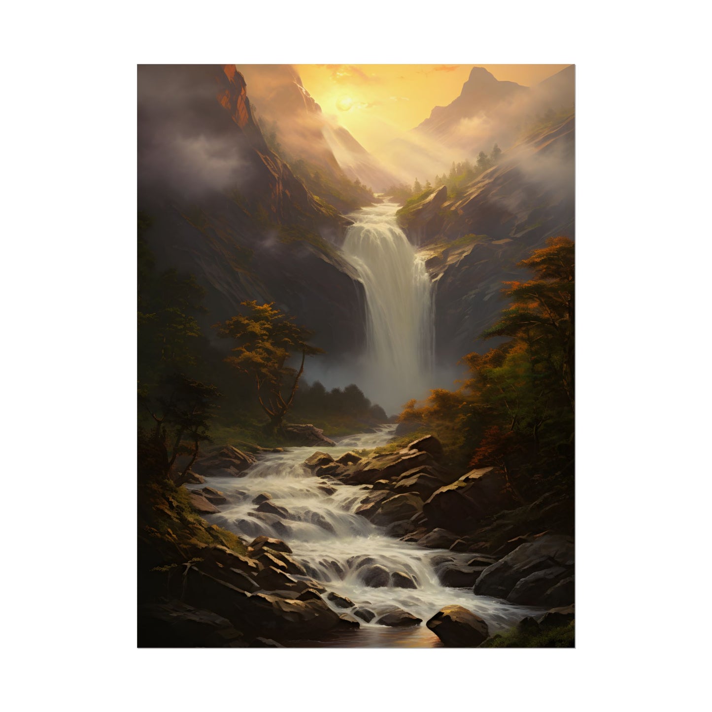 Breathtaking Waterfall: Nature's Beauty in Oil Painting - Poster