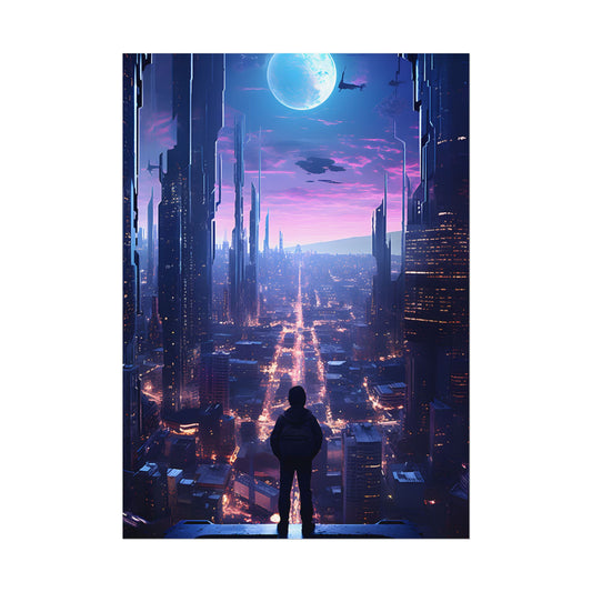 Cyberpunk Cityscape: Dystopian Future Urban Artwork - Poster