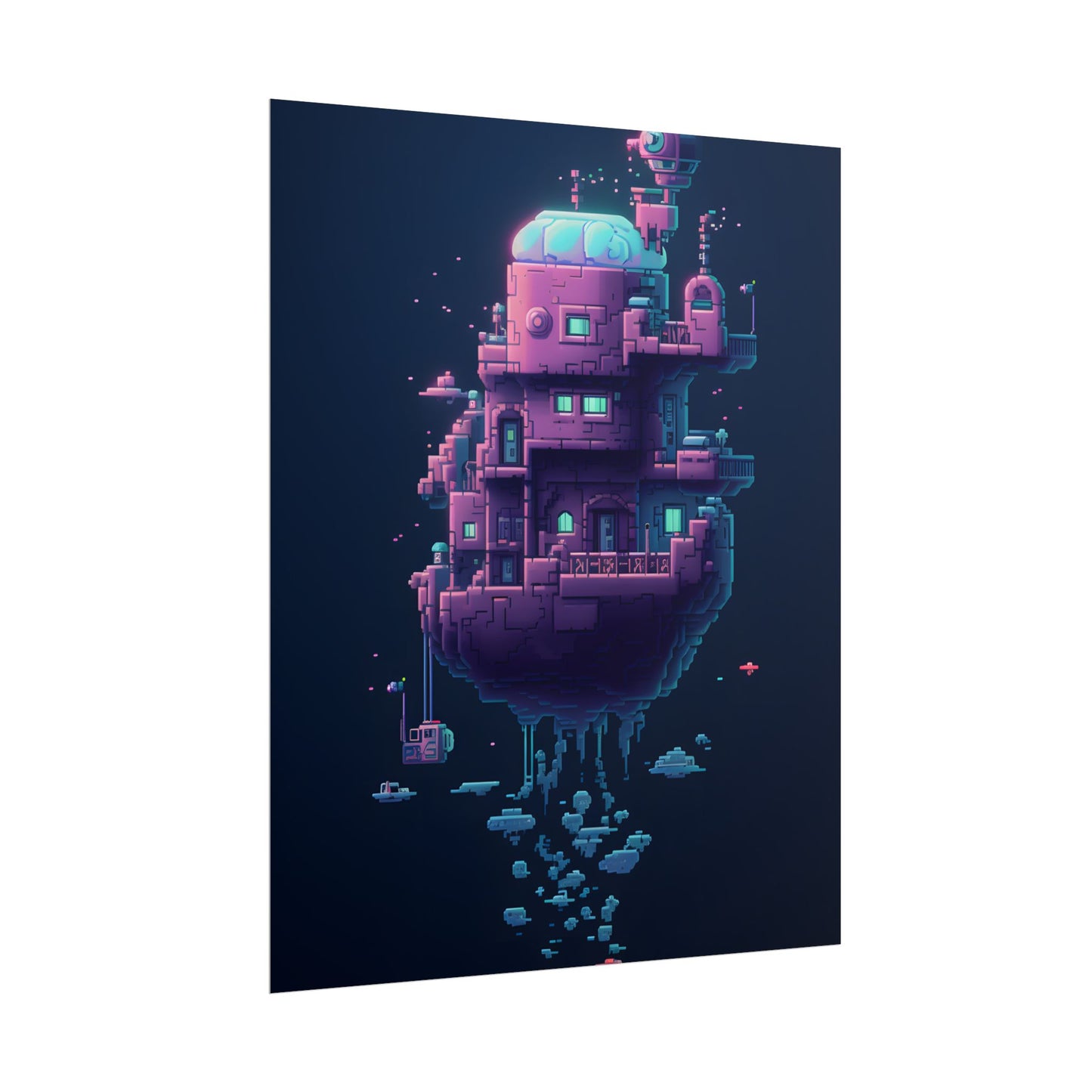 Cyberpunk Pixel Art: Futuristic Cityscape Digital Artwork - Poster