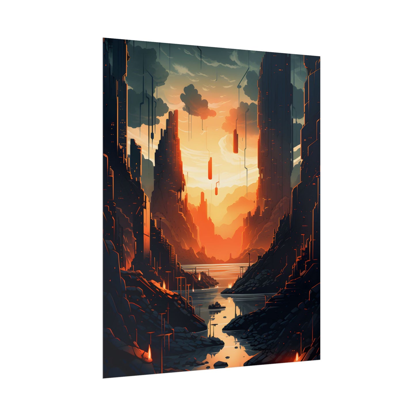 Cyberpunk Metropolis Ablaze: Nocturnal Digital Masterpiece - Poster