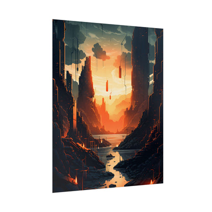 Cyberpunk Metropolis Ablaze: Nocturnal Digital Masterpiece - Poster