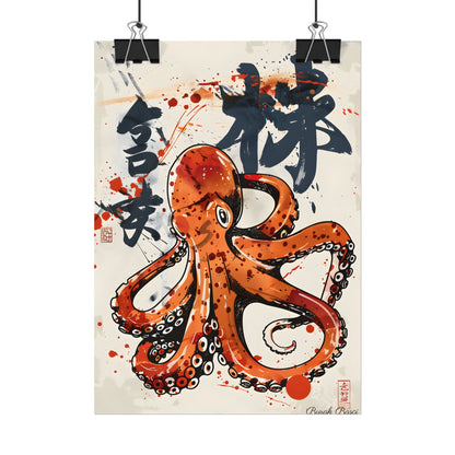 Traditional Japanese Octopus Art: Ukiyo-e Style Mural - Poster