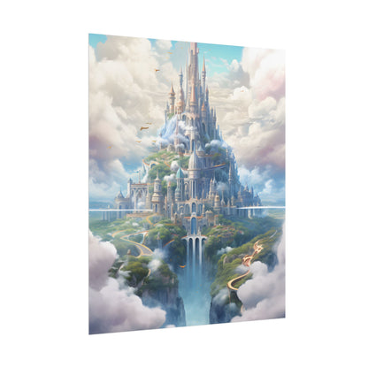 Floating City in Celestial Fantasy Realm: Whimsical Artwork - Poster