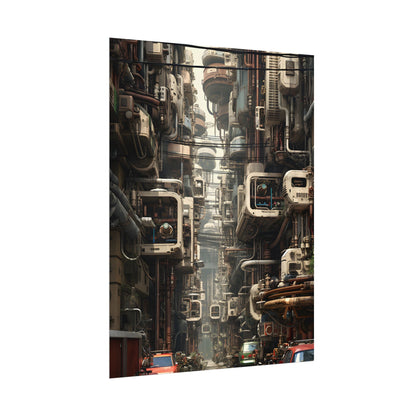 Steampunk Post-Apocalyptic City: Nighttime Digital Artwork - Poster