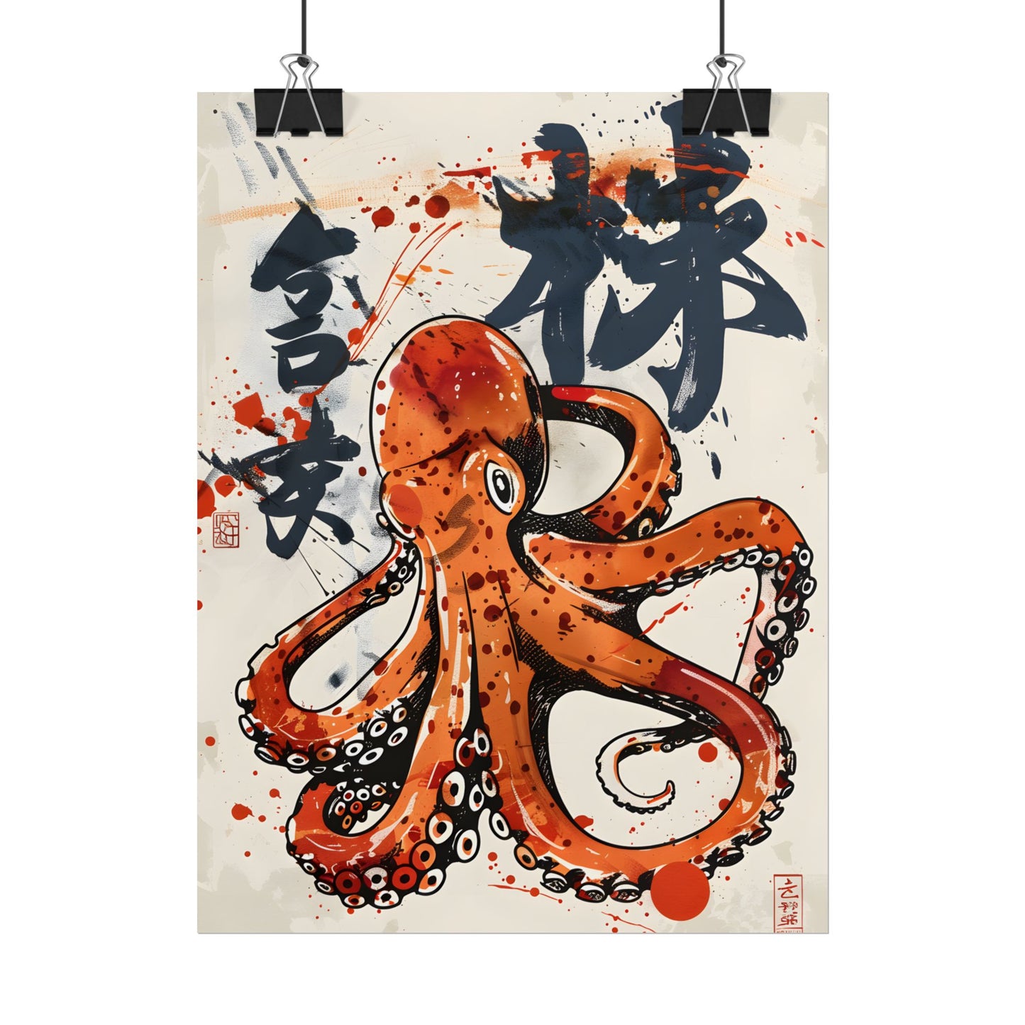 Traditional Japanese Octopus Art: Ukiyo-e Style Mural - Poster