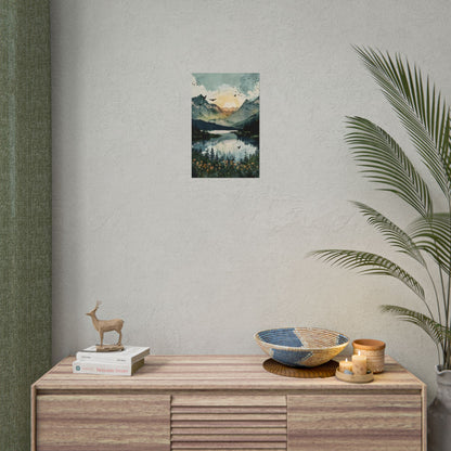 Serene Mountain Lake: Birds in Flight - Natural Art - Poster