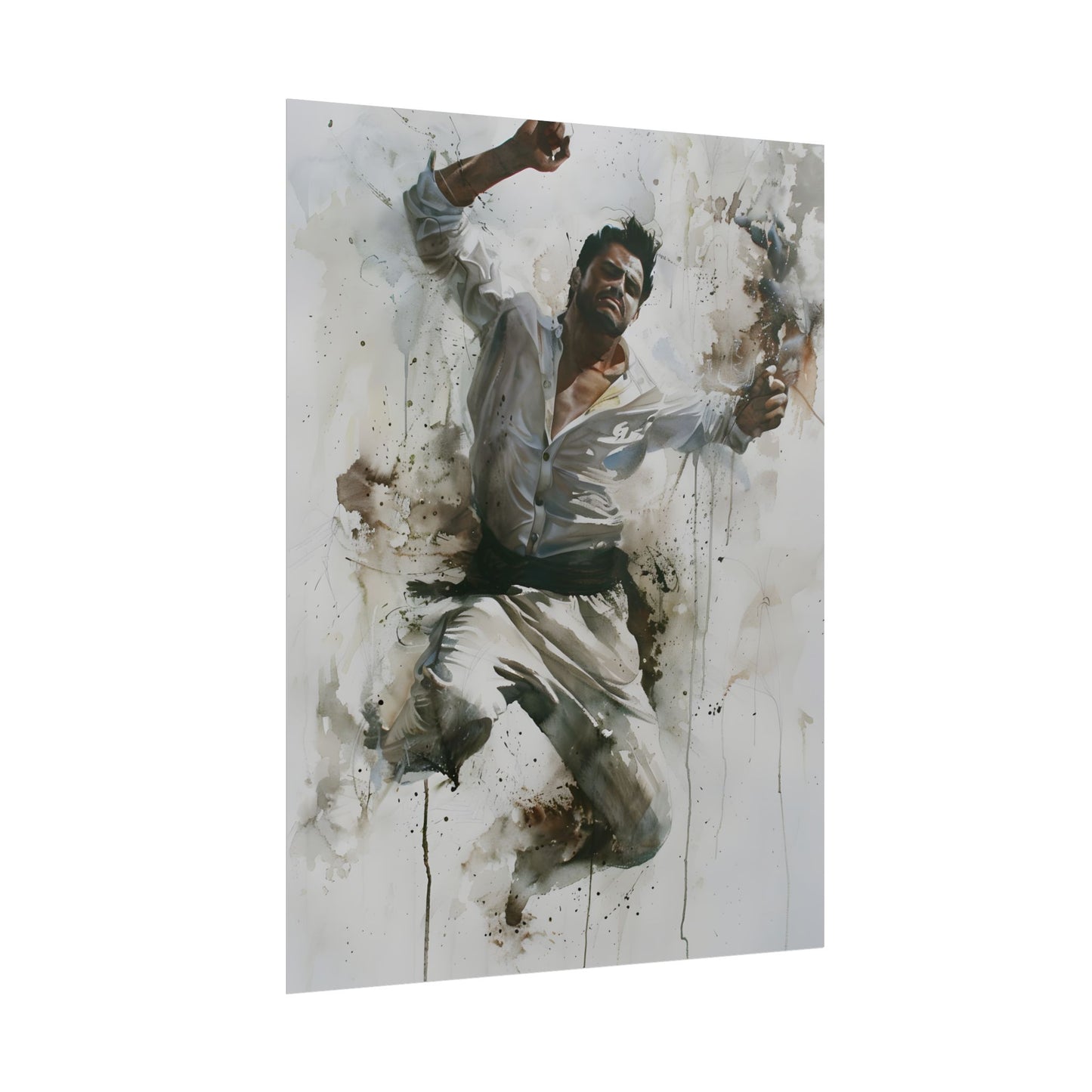 Watercolor Artwork: Man Dancing in Dynamic Movement - Poster