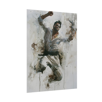 Watercolor Artwork: Man Dancing in Dynamic Movement - Poster