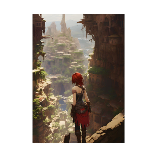 Anime Red Haired Female: Dramatic Bird's Eye View - Poster