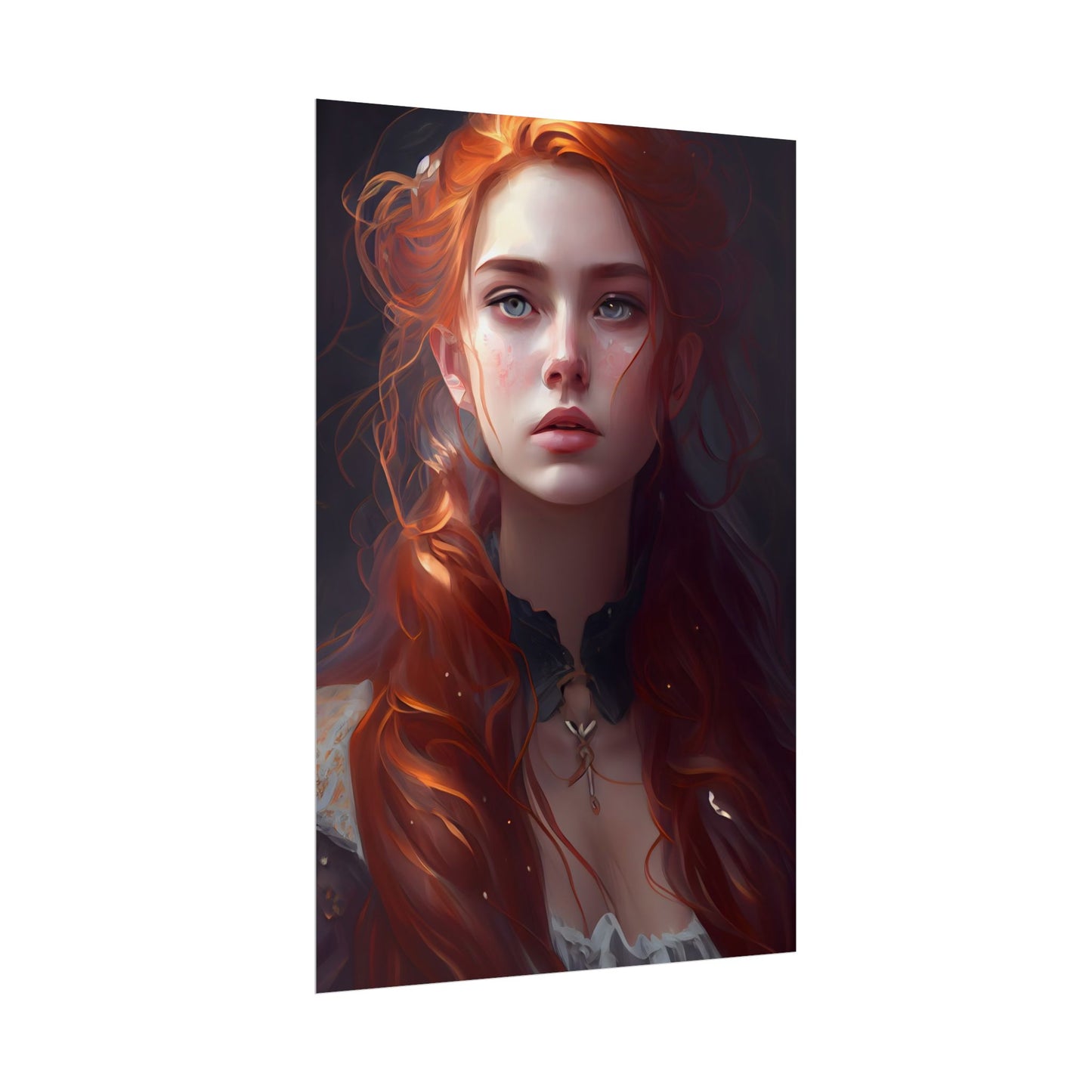 Elegant Redhead Portrait: Female Artwork in Dress - Poster
