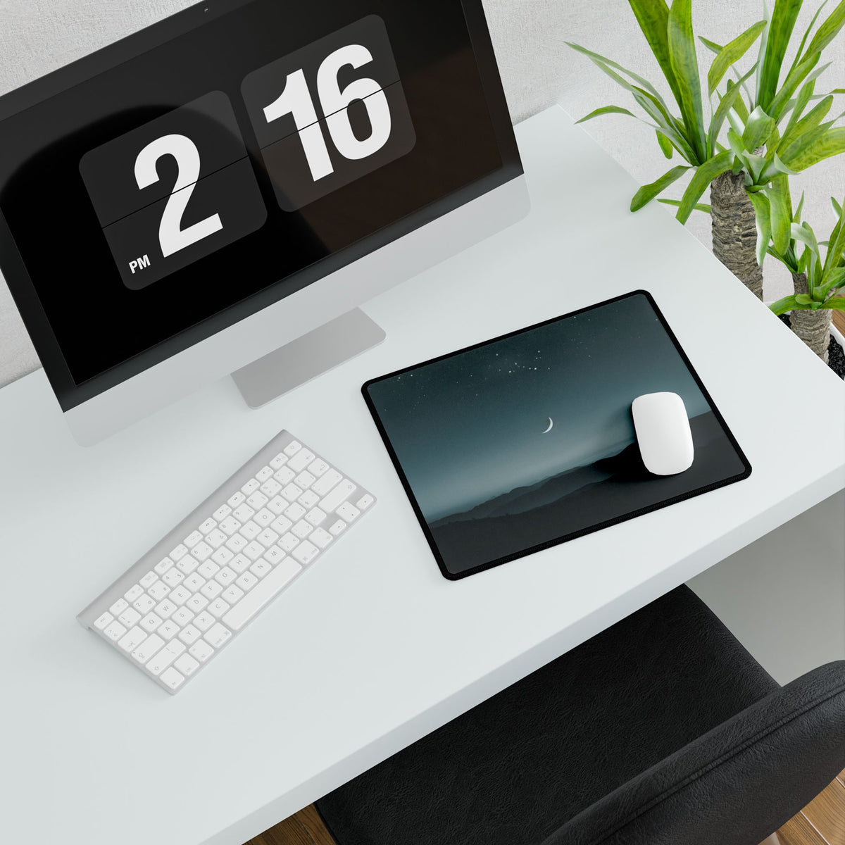 Minimalist Night Scene: Blue-Gray Sky Digital Art - Desk Mat