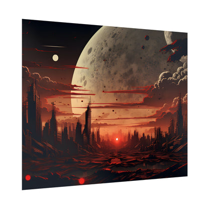 Landscape at Night: Burning Cyberpunk Neon Lights - Poster